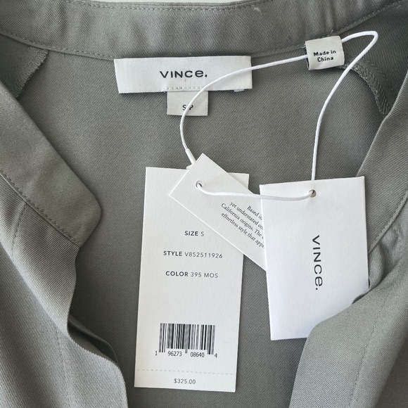 Vince Silk Band Collar long sleeve Blouse Brown Vneck Size Small - Picture 7 of 9